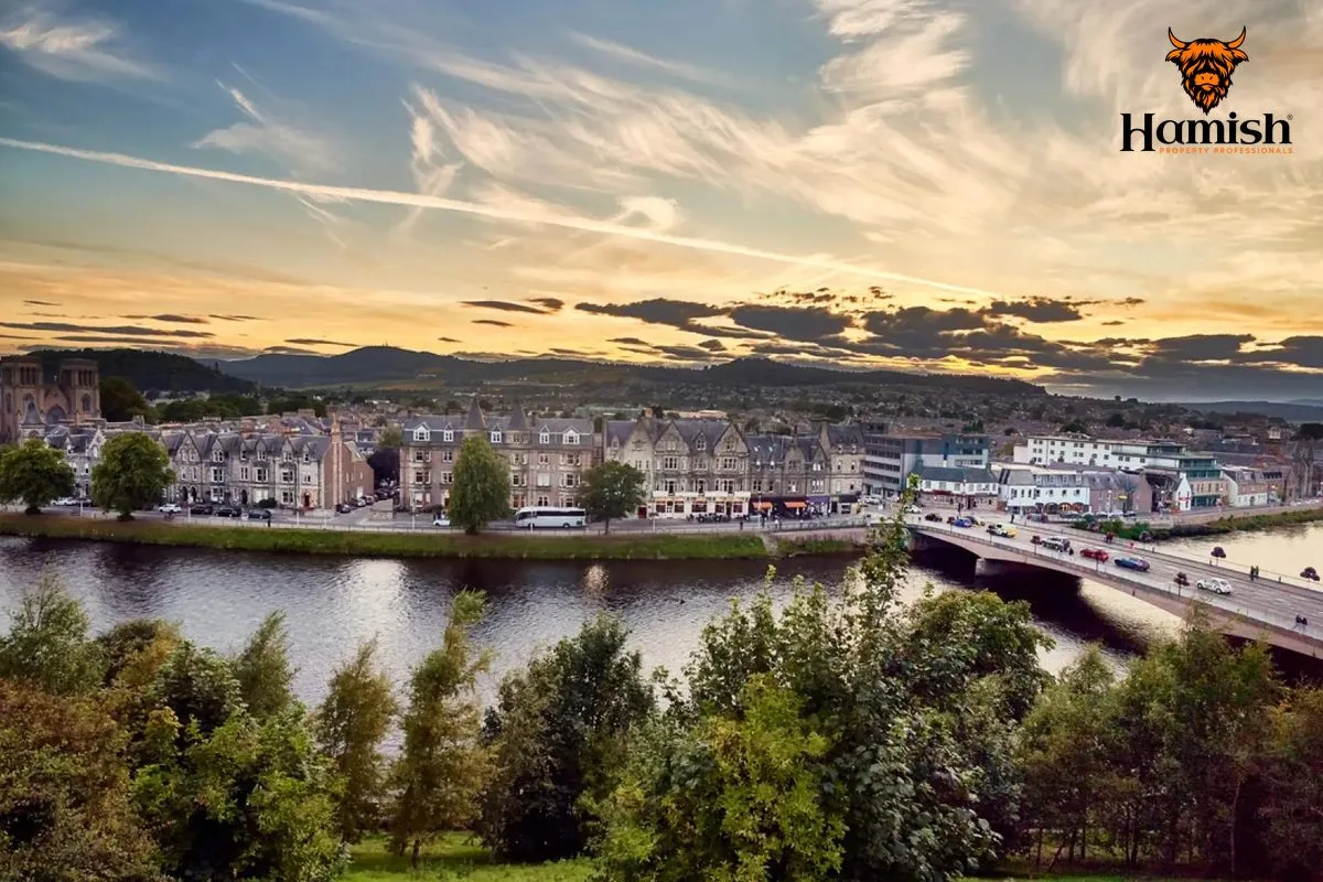 View across Inverness and the River Ness at sunset