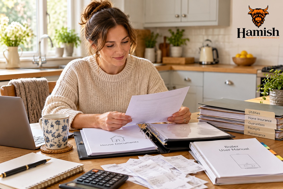 WHAT DOES THE HEAT IN BUILDINGS BILL MEAN FOR OLDER HOMES? 4 Homeowner reviewing heating paperwork and house records at a kitchen table