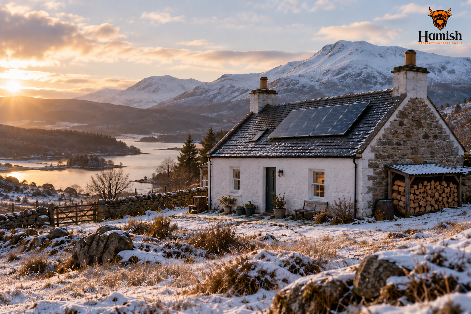 Off-grid Highland croft in winter